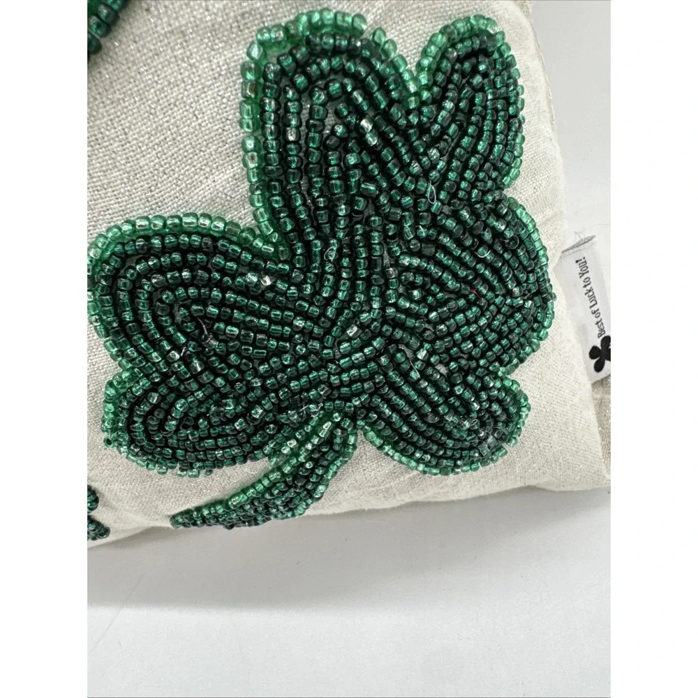 Beaded Sequin Pillow Floral Shamrocks One Square 11